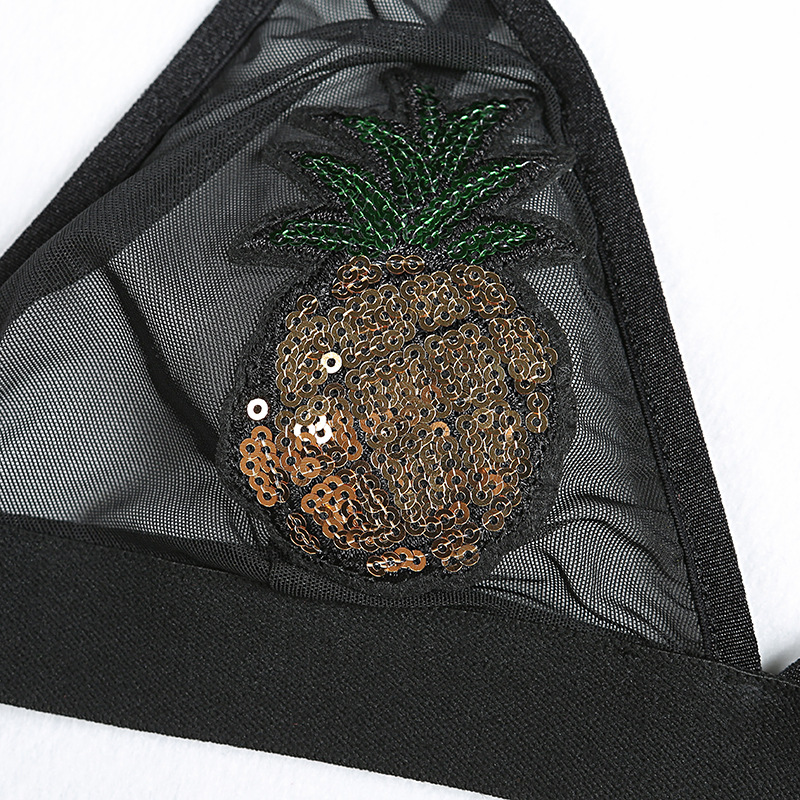 F5377 Womens Pineapple Embroidered Lingerie Bra Sexy Mesh See-through Crop Tops